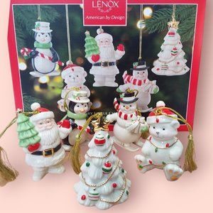 Lenox Ornaments Merry Little Christmas 5pc Porcelain Santa Tree Snowman Bear NIB